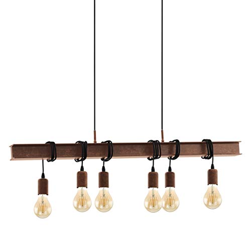 Lámpara colgante EGLO TOWNSHEND, lámpara de suspensión vintage con 6 bombillas en diseño industrial, lámpara colgada retro de acero, color: marrón antiguo, casquillo: E27