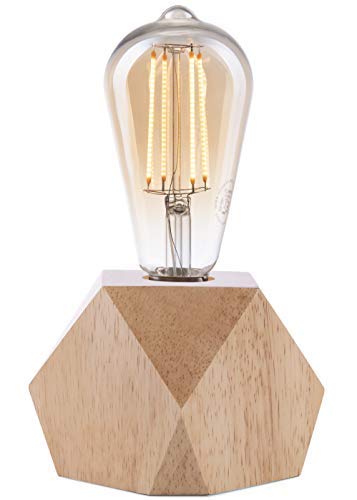 Lámpara Crown LED | Luz vintage alimentada por batería | Diseño Retro Industrial | Color: Roble claro | portátil liviano 19,5 x 9 x 9cm | incl. bombilla LED Retro Edison EL10