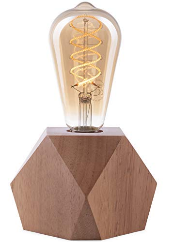 Lámpara Crown LED | Luz vintage alimentada por batería | Diseño Retro Industrial | Color: Roble | portátil liviano 19,5 x 9 x 9cm | incl. bombilla LED Retro Edison EL17