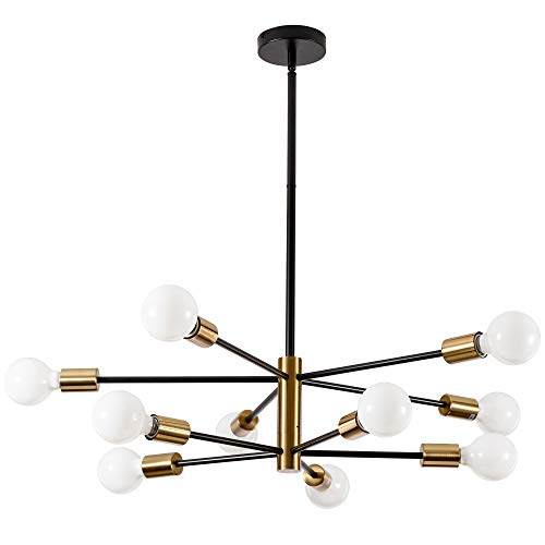 Lámpara de araña Sputnik, SOZOMO estilo nórdico negro y dorado, lámpara de techo LED colgante dorado para salón, dormitorio, cocina (10 luces)