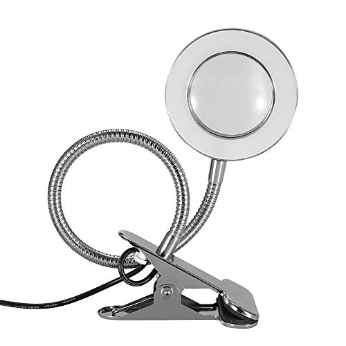 Lámpara de Aumento LED 2.5X, Lámpara de Lupa Recargable USB con Abrazadera de Metal, Lente de Lupa de Vidrio Óptico para Lectura, Belleza, Manicura, Tatuaje