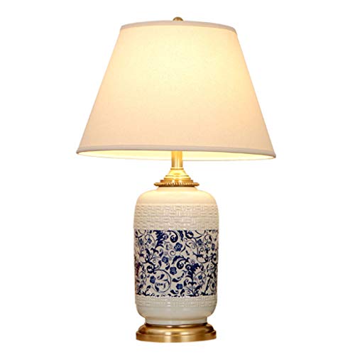 Lámpara de Mesa de cerámica Retro, lámpara de Noche para Dormitorio, lámpara de Mesa de cerámica China, lámpara de Mesa de Porcelana Azul y Blanca, Base de Cobre