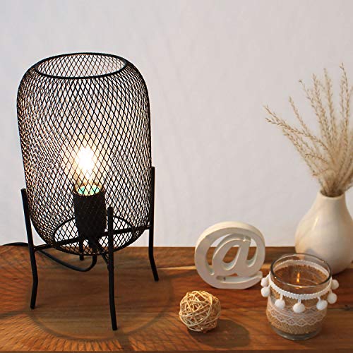 Lámpara de mesa de metal E27, altura 29 cm, color negro, diseño industrial, lámpara de mesita de noche, lámpara decorativa