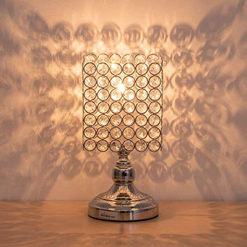 lámpara de mesa moderna, Lámpara de mesilla de cristal Lámpara de mesa moderna cristal K9 con marco de metal para dormitorio, sala de estar, comedor, plata