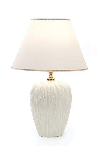 Lámpara de mesa Onde cerámica blanca | Lámpara de mesa E27 | Hecho a mano en Italia | lámpara exclusiva con 24 quilates chapado en oro