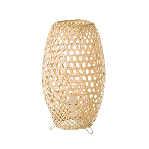 Lámpara de mesita de noche trenzada rústica de bambú beige de 35 cm - LOLAhome