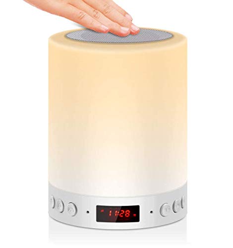 Lámpara de noche con altavoz Bluetooth con radio FM reloj despertador digital reloj digital, Touch Control RGB cambio de color luz nocturna