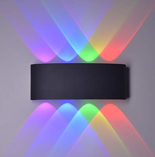 Lámpara de pared LED de 8W resistente al agua IP65, lámpara de pared de aluminio, moderna y simple, adecuada para interiores y exteriores,Luz de color (Negro+Luz de color)