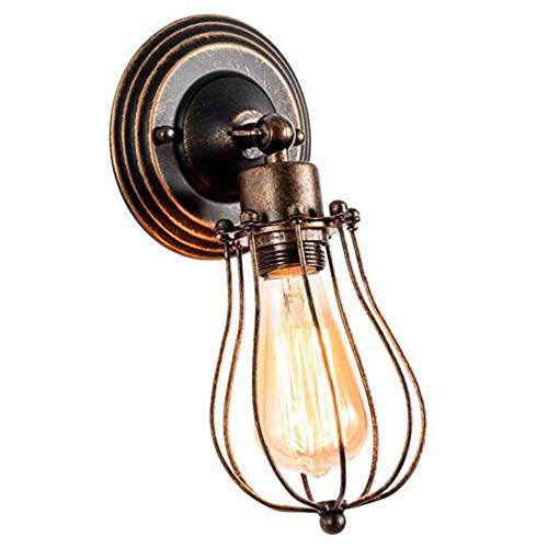 Lámpara de Pared LED Retro Hierro Craft Loft Aplique de Pared Jaula de Metal Lámpara de Pared de Estilo Industrial Linterna de Pasillo de País Antiguo (Rust Cold light)