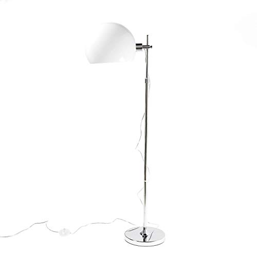 Lámpara de pie Bauhaus cromada, blanca, 184 cm, bola ajustable, lámpara de pie