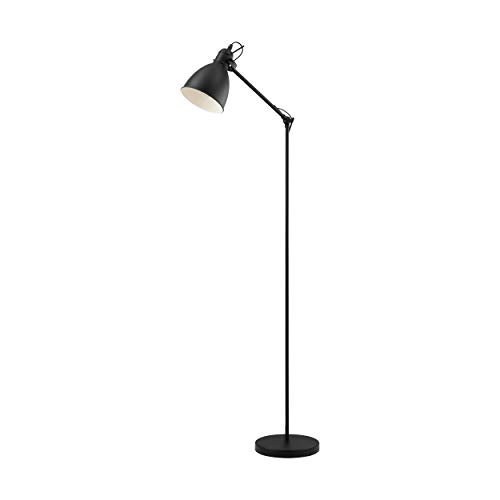 Lámpara de pie EGLO PRIDDY, lámpara de pie vintage con 1 bombilla en diseño industrial, lámpara de pie retro de acero, color: negro, blanco, casquillo: E27, incl. interruptor de pie