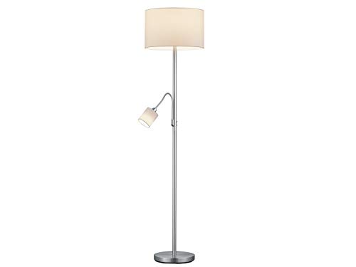 Lámpara de pie LED clásica con lámpara de lectura y pantallas de tela en color blanco, altura 170 cm, elegante y atemporal