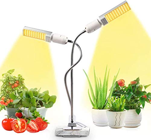 Lámpara de Planta, Lámpara LED Cultivo de 2Cabezales de Espectro Luz, Mejora la luz de crecimiento con temporizador de automático 3/6/12 h, perfecto para plántulas Florecimiento de frutas