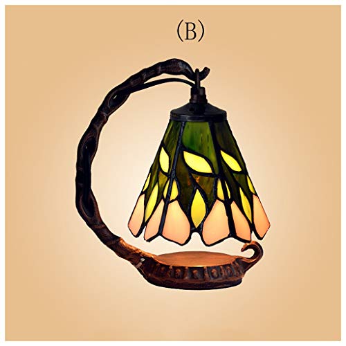 Lámpara de sobremesa vintage, vitrales, cálida y romántica. (Color : B)
