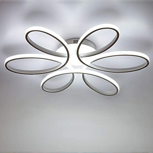 Lámpara de techo LED de 75 vatios Forma de flor creativa Lámpara de techo Pantalla de aluminio acrílico moderna y elegante, blanca mate Luz de techo Dormitorio L59cm * H11cm, luz blanca 6000K