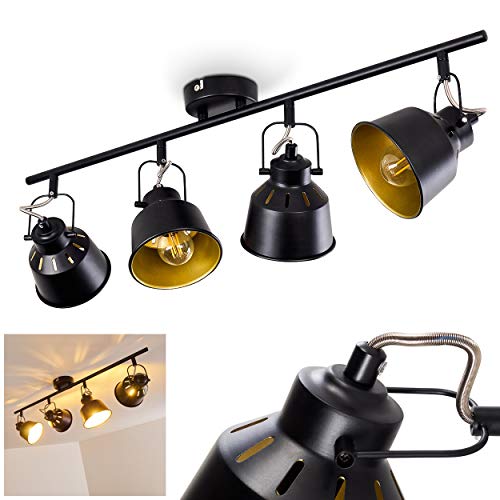 Lámpara de techo Safari, de metal en negro/oro, 4 x E14, máx 40 vatios, regulable en diseño retro/vintage, adecuada para bombillas LED, ideal para salón