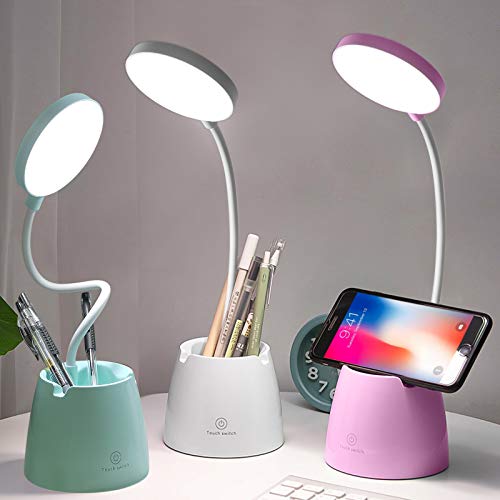 Lampara Escritorio LED, Flexo LED Escritorio con Rotación Regulable de 360 ​​°, 3 Modos de Iluminación y Sensor de Brillo y Táctil, para Estudio, Trabajo (Rosado)