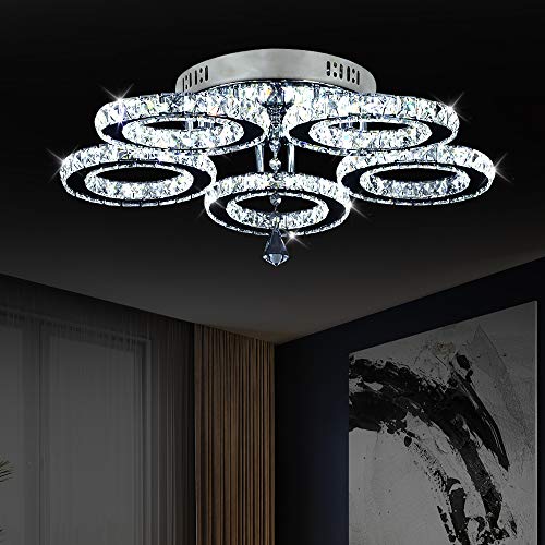 Lámpara LED de techo de cristal, moderna araña de cristal, acero inoxidable, para dormitorio, salón, comedor