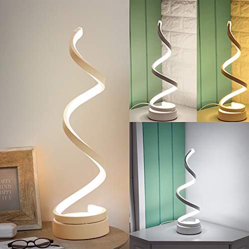 Lámpara LED Espiral, Lámpara de Mesa de Diseño Moderno con Cable de 1,5m, 20W Lámpara de Iluminación Acrílica Regulable, Adecuada para Estudio Dormitorio Sala de Estar Oficina