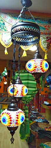 Lámpara Turca para techo tres bolas grandes de 18 cm de diámetro - 1 m altura - cristales y metal