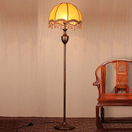 Lámpara Vertical Retro Lámpara de pie de Pantalla de Piel de Oveja Antigua, Sala de Estar Dormitorio Lámpara de pie E27 Iluminación Interior, Interruptor de pie