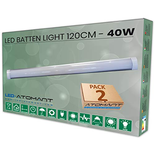 LED ATOMANT, S.L. Pack 2x Lampara integrada Led 40W. Color blanco neutro 4500K, 120 cm. 3300 lumenes reales. T8 LED