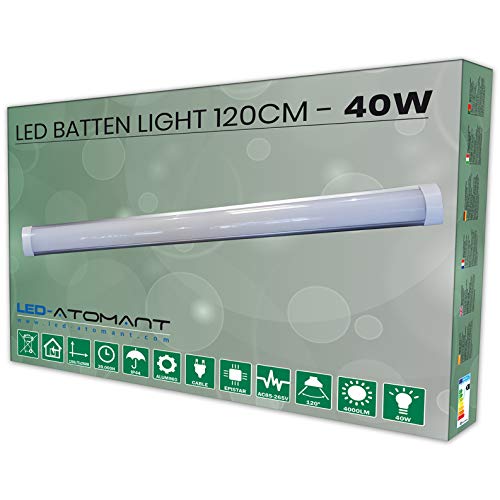 Luminaria Pantalla 120 cm, 40w, Color Blanco Neutro (4500K). Tubo Integrado T8. 3300 Lumenes. Lampara de Techo. A++