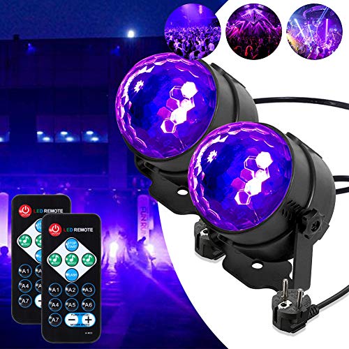 Lunsy - Luz negra LED UV con efectos de luz, bola de discoteca, iluminación de fiesta, con mando a distancia y control de sonido, 3 W, luz de escenario para Halloween, decoración, Navidad