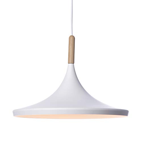 Lussiol 250555 - Lámpara colgante (metal y madera, 60 W, 36 x 26 cm), color blanco y natural
