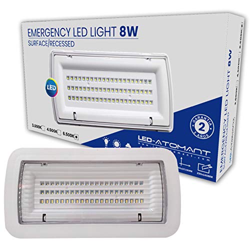 Luz de Emergencia LED estanca 8w. IP65. Empotrar/superficie. 450 lumenes, 2 Horas de Autonomía. Blanco Frío (6500K). Impermeable, resistente al agua.
