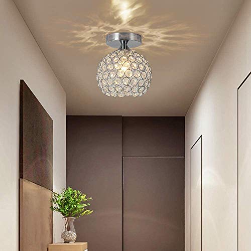 moderna Lámpara de techo de cristal luz de techo mini lámpara de techo con sombra de hierro para sala de estar, dormitorio y baño, blanco cálido(18cm)