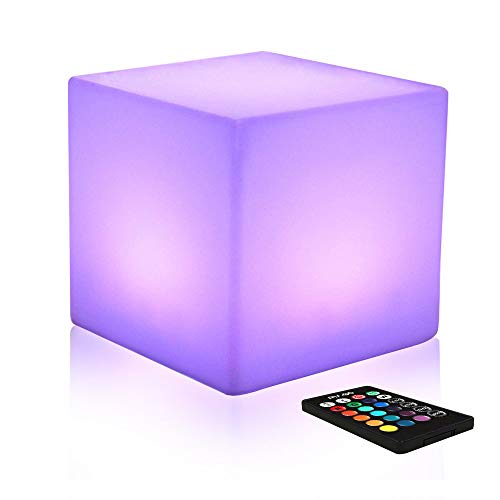 Mr.Go 25cm LED Cubo Luz Nocturna Infantil con Control Remoto, Lampara de Mesilla de Noche Pilas para Bebé y Niños 8 Brillo Regulable -16 Colores RGB Ajustables -4 Modos de Color-cambiante