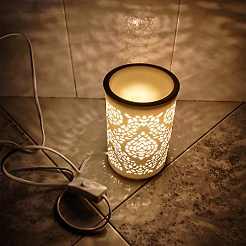 Newkbo - Lámpara eléctrica aromática, luz nocturna cálida y suave, porcelana esmaltada, calentador de perfume, lámpara de calefacción con aceite perfumado para la decoración de la oficina
