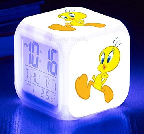 N/J regalo de cumpleaños lindo Tweety reloj despertador colorido color reloj despertador led quad reloj de los niños creativo regalo pequeño reloj despertador H, G adecuado para los niños