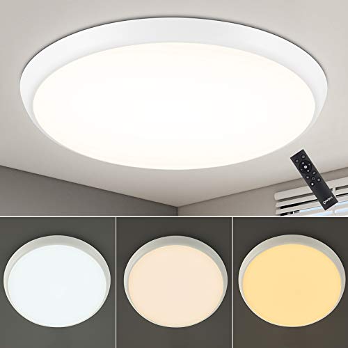 Oeegoo Lámpara de techo LED de regulable 24W 2700LM, con mando a distancia, IP54 resistente al agua para baño, dormitorio, salón, blanco cálido hasta blanco frío 3000-6500K