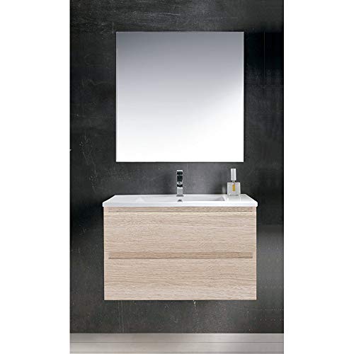 OLIMPO Mueble de baño suspendido Maia con Lavabo y Espejo Liso 60 cm Color Arena