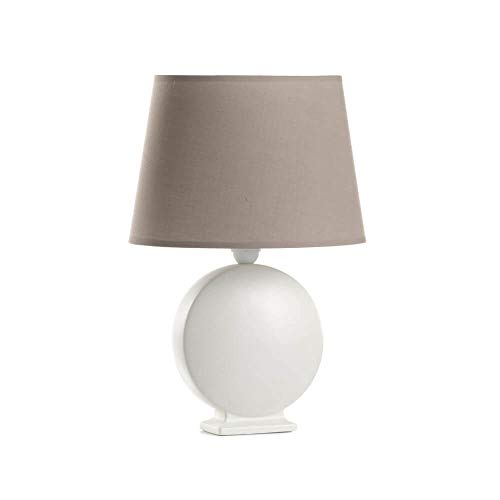 ONLI Lámpara de mesa de cerámica blanca con pantalla gris