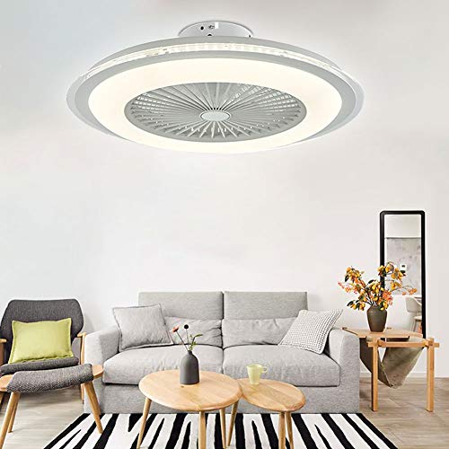 OUKANING - Ventilador de techo con mando a distancia y luz de techo LED, regulable, ventilador interior, lámpara ultrasilenciosa para salón, color blanco