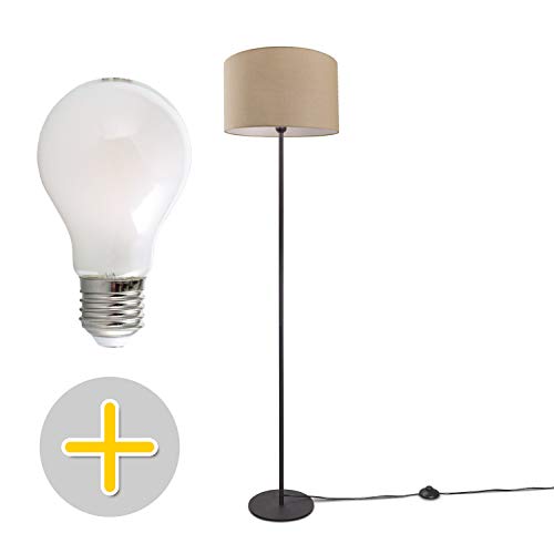 Paco Home Lámpara de pie LED Moderna Salón Dormitorio, Una Pata, Luminaria Decorativa E27, Base de la lámpara: Una Pata Negro + Bombilla, Pantalla de lámpara: Beige (Ø38 cm)