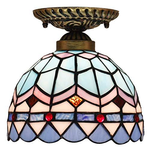 Plafón Tiffany - Lámpara de techo de cristal multicolor barroco, estilo mediterráneo para pasillo, balcón, cocina, dormitorio, entrada E27, 20 x 20 cm