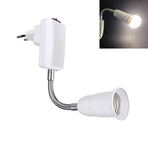 Portalámparas E27 con Interruptor y Enchufe-EU, 360° Grados con Brazo Flexible, Portalámparas E27 sin Cable para Lámpara de Pared, Lámpara de Trabajo, Luz de Cocina, Blanco (sin bombilla)