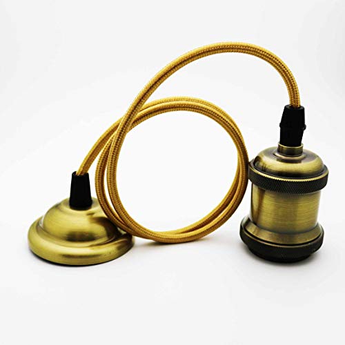 Portalámparas vintage Edison E27, portalámparas de techo, base de lámpara, adaptador de iluminación, lámpara de techo, cable textil DIY – bronce