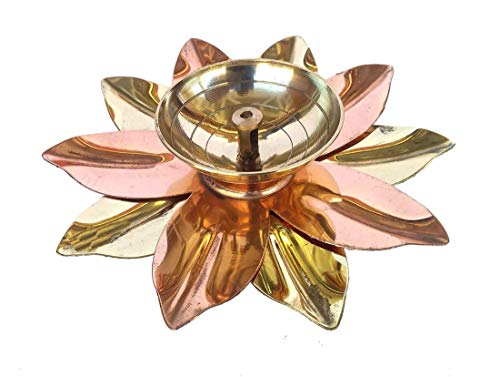 PRIME Lámpara de latón puro y cobre Kamal Lotus Flower Forma Diya Puja lámpara Hindu Pooja Artículo Diyas Deepak lámpara de aceite