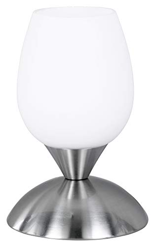 Reality R59431007 Cup - Sobremesa, bombilla excluida, E14, 40 W, 230 V, A++, E, IP20, alto 18 cm, diámetro 12 cm, metal, níquel mate y blanco