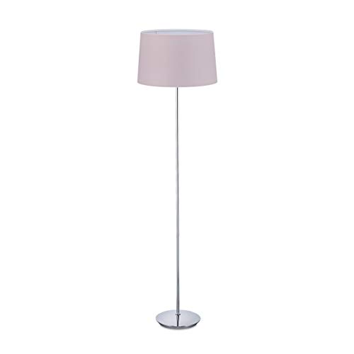 Relaxdays Lámpara de pie con pantalla de tela, pie cromado, casquillo E27, diámetro de 40 cm, para salón, lámpara de pie de 148,5 cm, color rosa