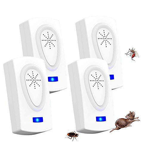 Repelente Ultrasónico de Plagas, Repelente de Insectos Interiores Control de Mosquitos Ratones Hormigas Cucarachas Moscas Arañas Pulgas (4 Piezas)