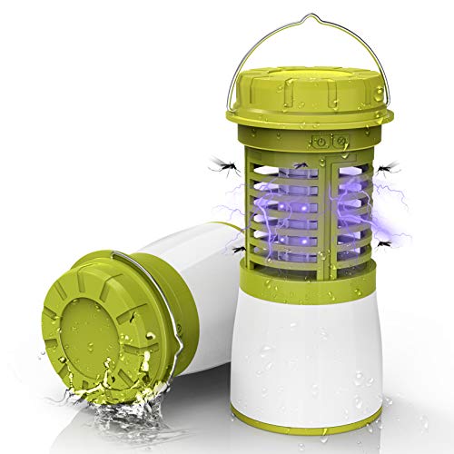 RUNACC lampara Antimosquitos,Lámpara Camping Antimosquitos Portátil 3 en 1 Compresible Bug Zapper Linterna a Prueba de Agua con Batería Recargable y Reemplazable de 2200 mAh, Gancho Colgante