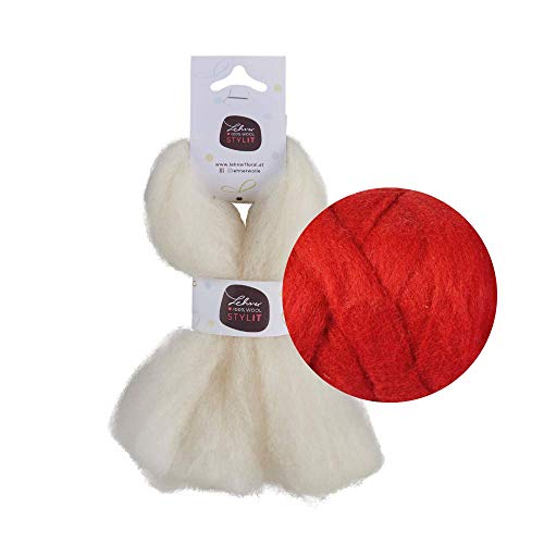 Stylit - Ovillo de lana (12 colores, 100% lana de oveja, resistente a la intemperie, no destiñe, fieltro punzonado en el peine para fieltro húmedo y fieltro en seco), color rojo