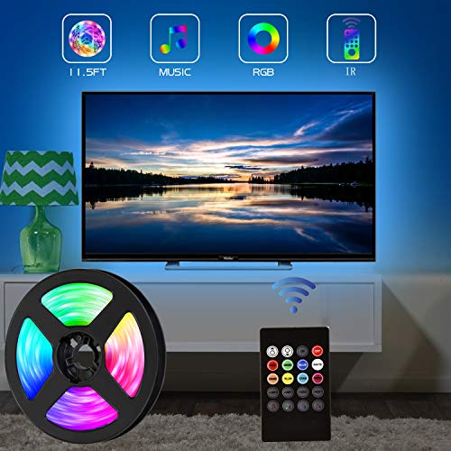 tiras LED, retroiluminación de TV USB de 3.5M / 11.5 pies para TV de 40-65 pulgadas, 8 colores y 4 modos dinámicos con modo de iluminación musical, para cocina, dormitorio, fiesta, hogar.