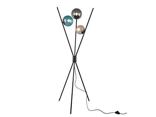 TRIO Beleuchtung Inusual lámpara de pie LED con tres bolas de cristal y interruptor de pie, metal negro mate